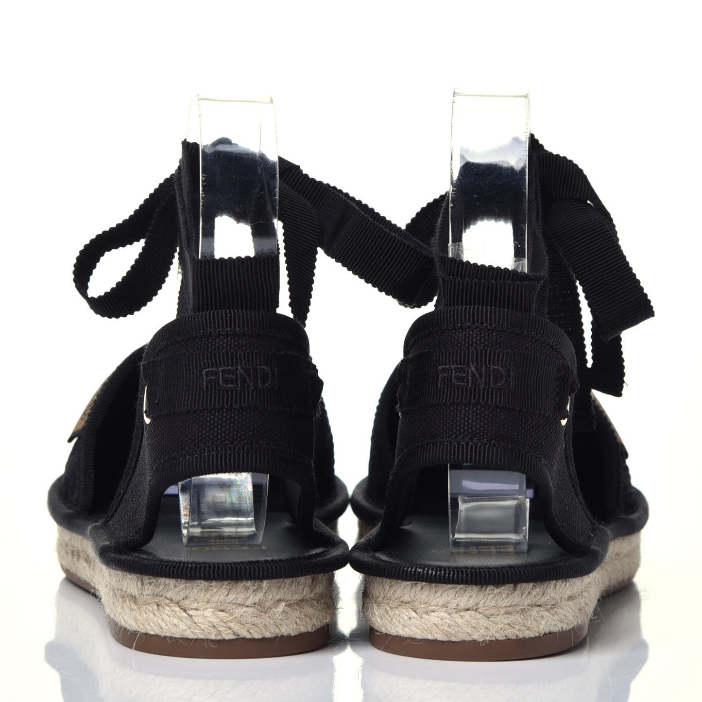 Canvas FF Embroidered Roma Ankle Wrap Flat Espadrilles 36 Black