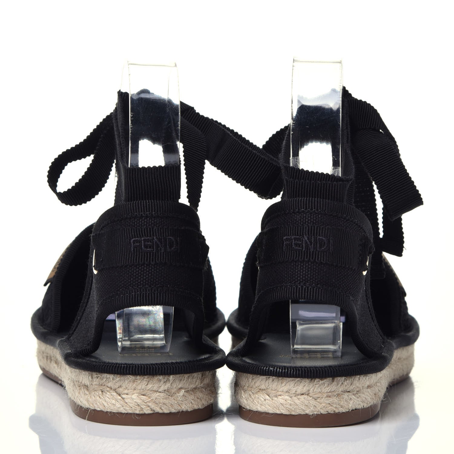 Fendi Canvas FF Embroidered Roma Ankle Wrap Flat Espadrilles 36 Black 10 of 13