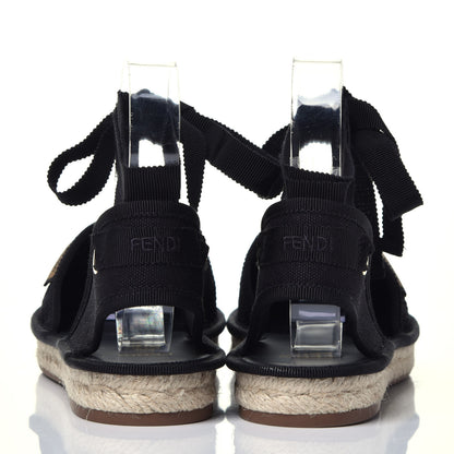 Fendi Canvas FF Embroidered Roma Ankle Wrap Flat Espadrilles 36 Black 10 of 13