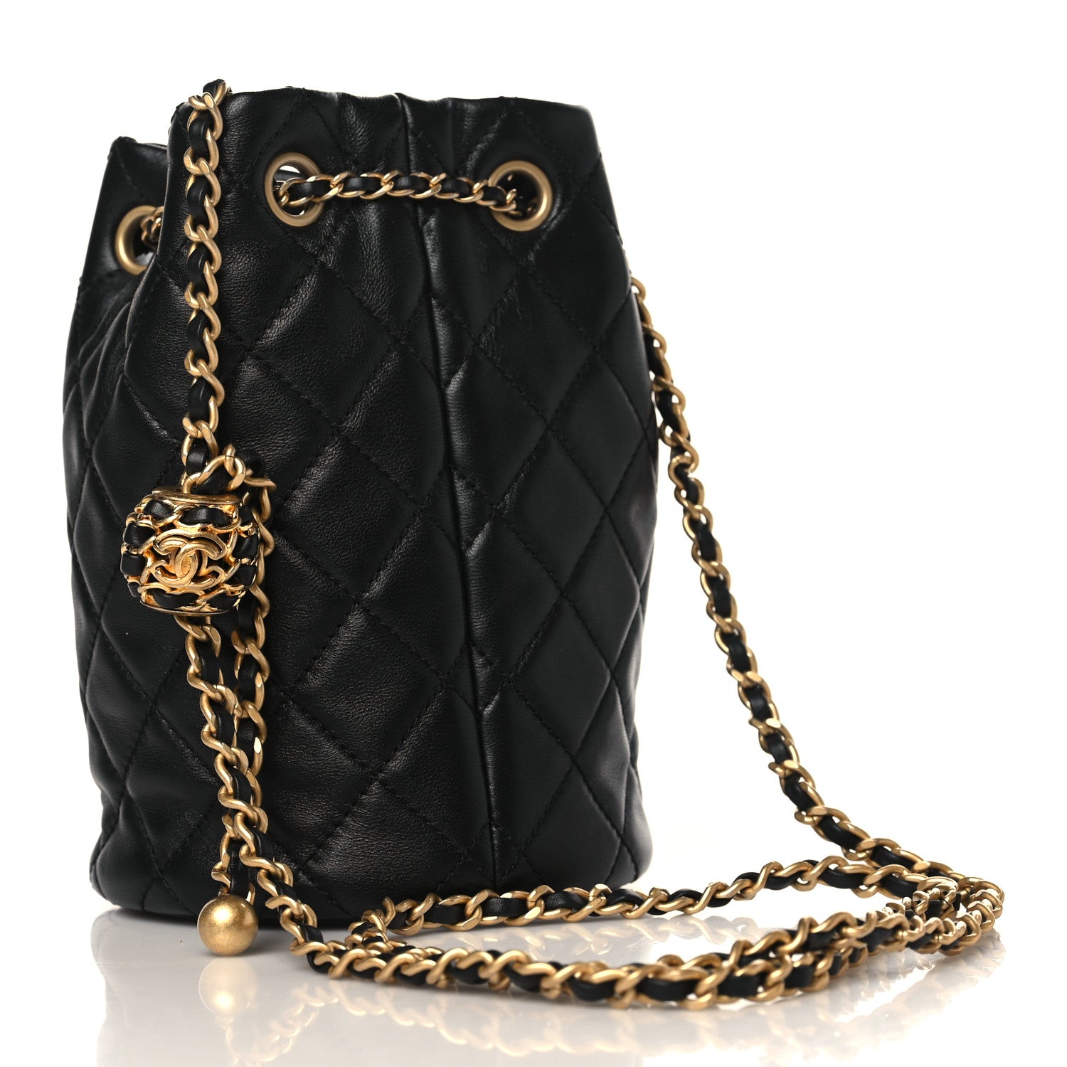 Chanel Lambskin Quilted Pearl Crush Drawstring Bag Black 3 of 9