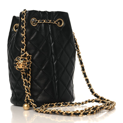 Chanel Lambskin Quilted Pearl Crush Drawstring Bag Black 3 of 9