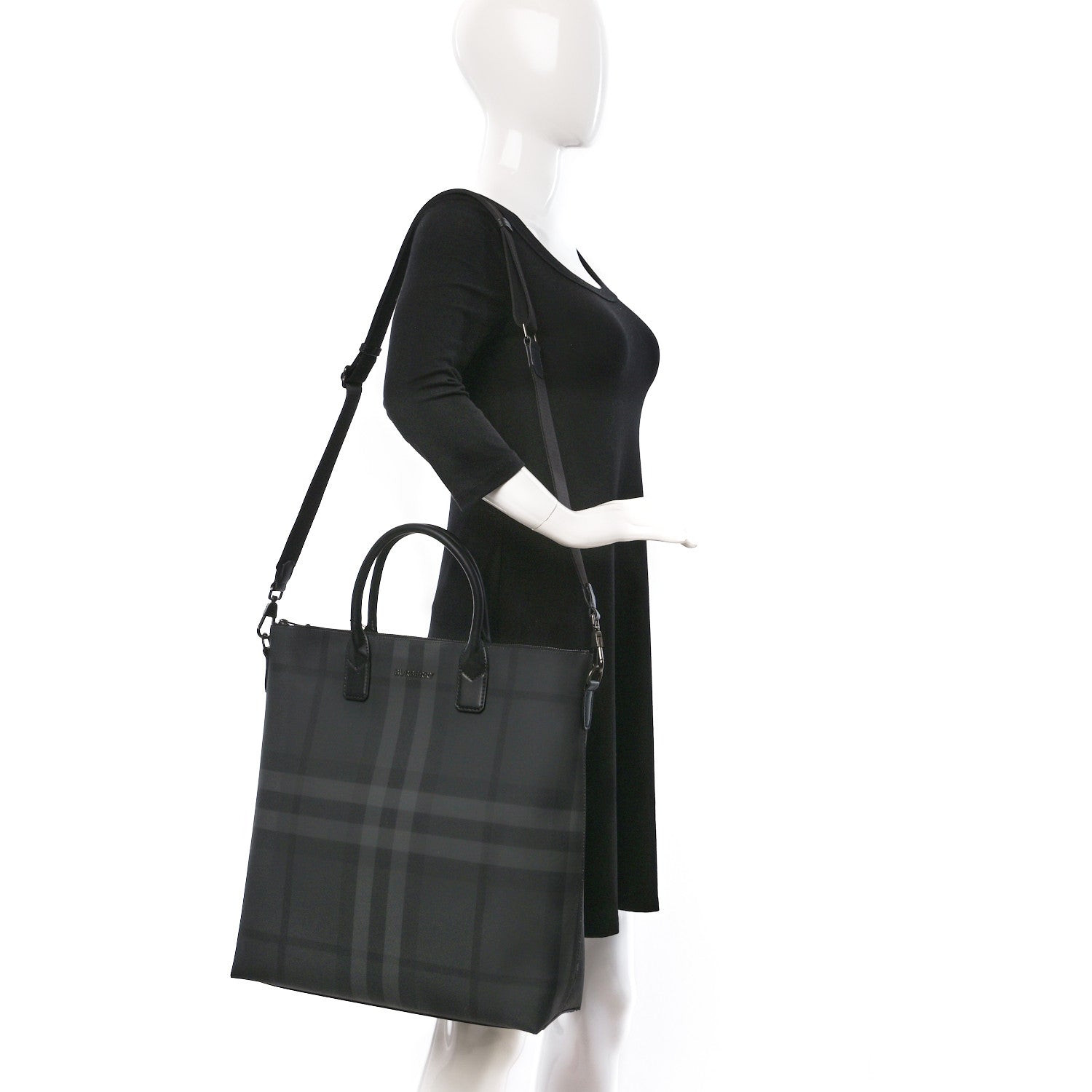 Burberry E-Canvas Check Stirling Tote Charcoal 2 of 10