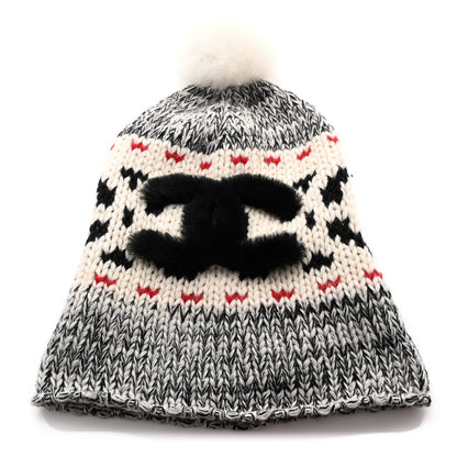 Chanel Wool Shearling CC Beanie Hat Grey Black Red 1 of 6
