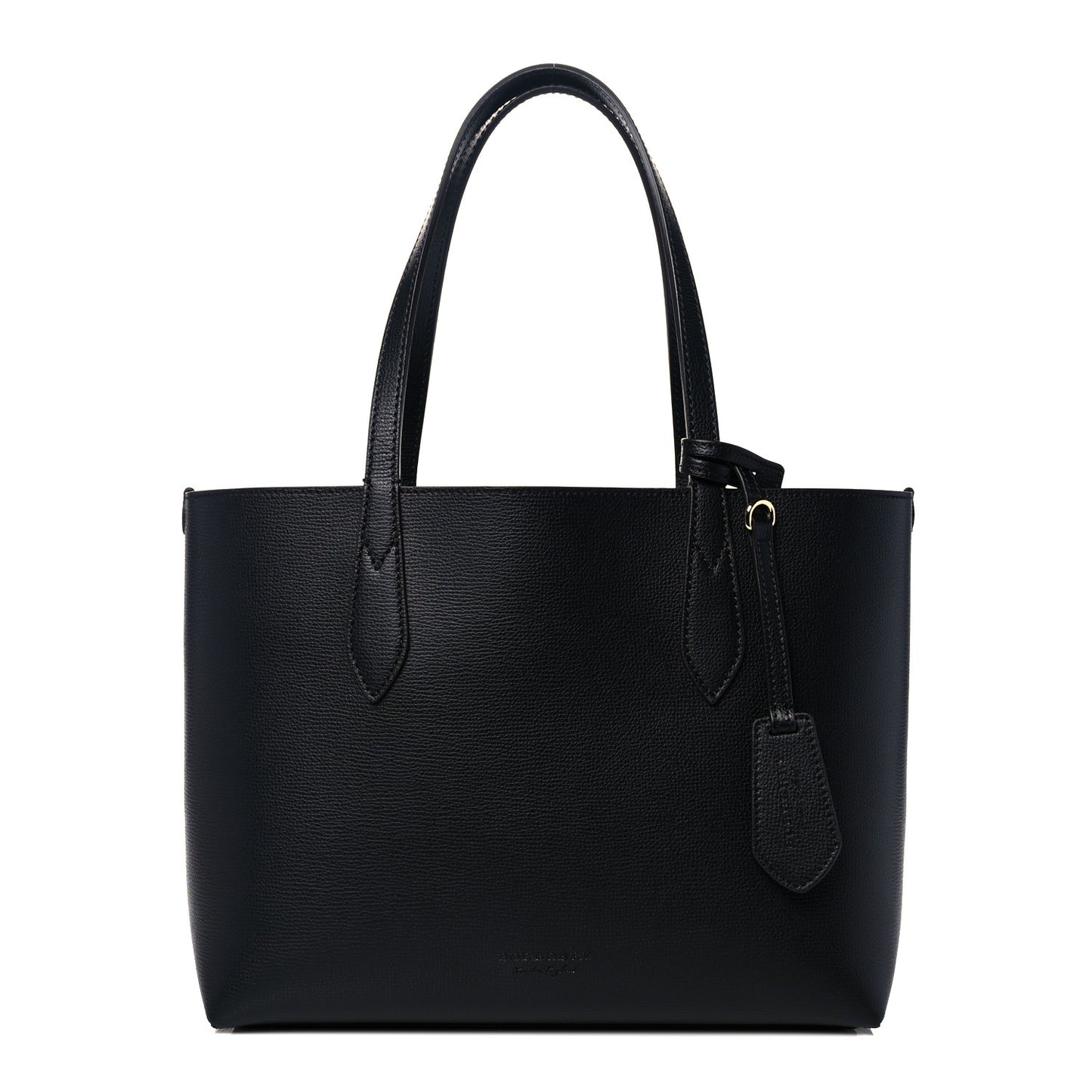 Grainy Calfskin Haymarket Check Medium Reversible Tote Black