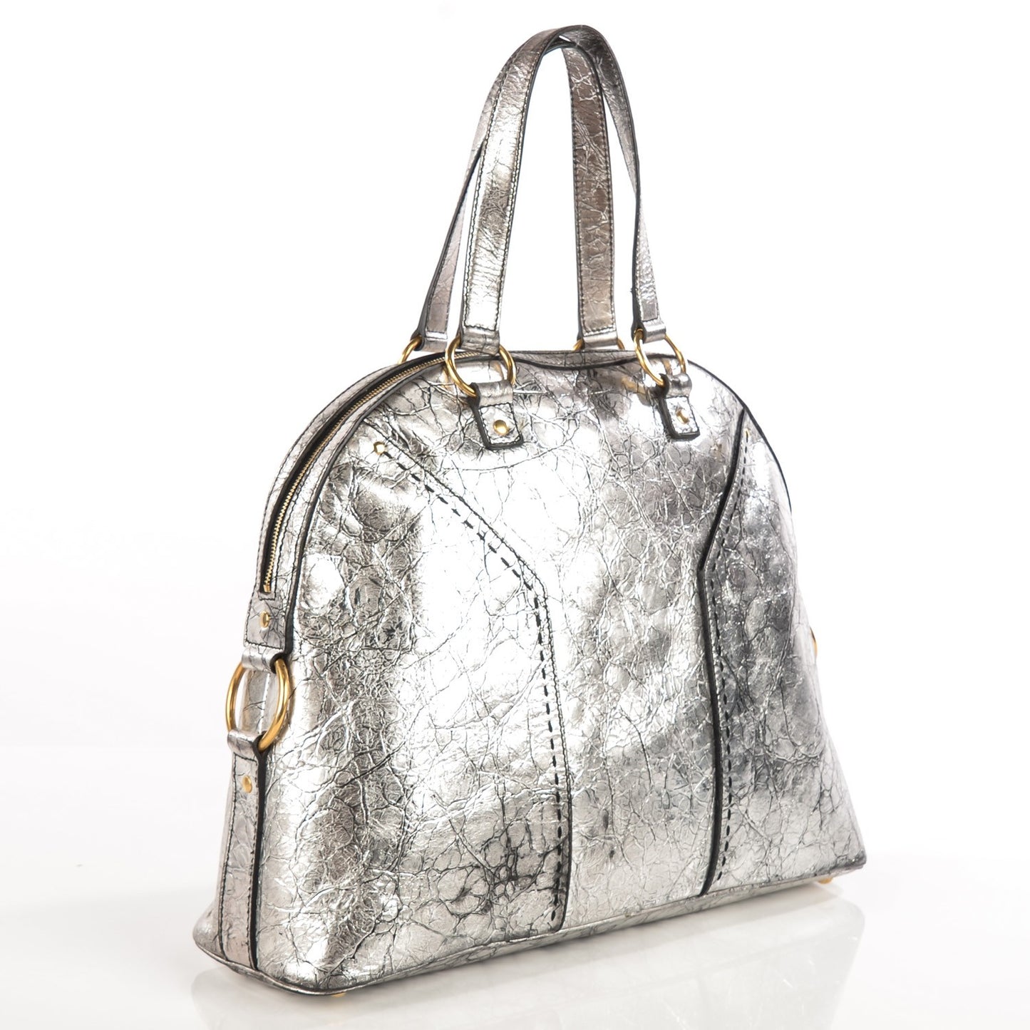 Crackled Calfskin Oversized Muse Silver