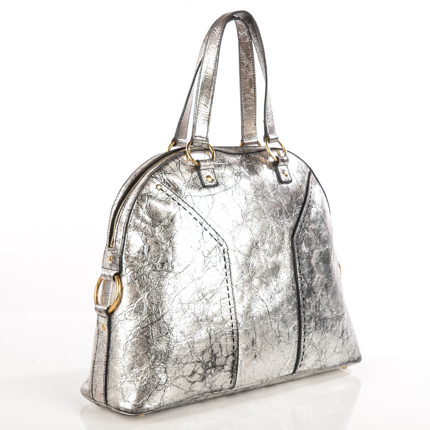 Saint Laurent Crackled Calfskin Oversized Muse Silver 3 of 8
