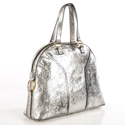 Saint Laurent Crackled Calfskin Oversized Muse Silver 3 of 8