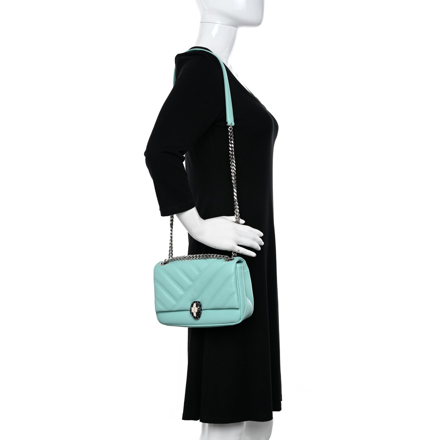 Bulgari Calfskin Matelasse Small Serpenti Cabochon Shoulder Bag Turquoise 3 of 11