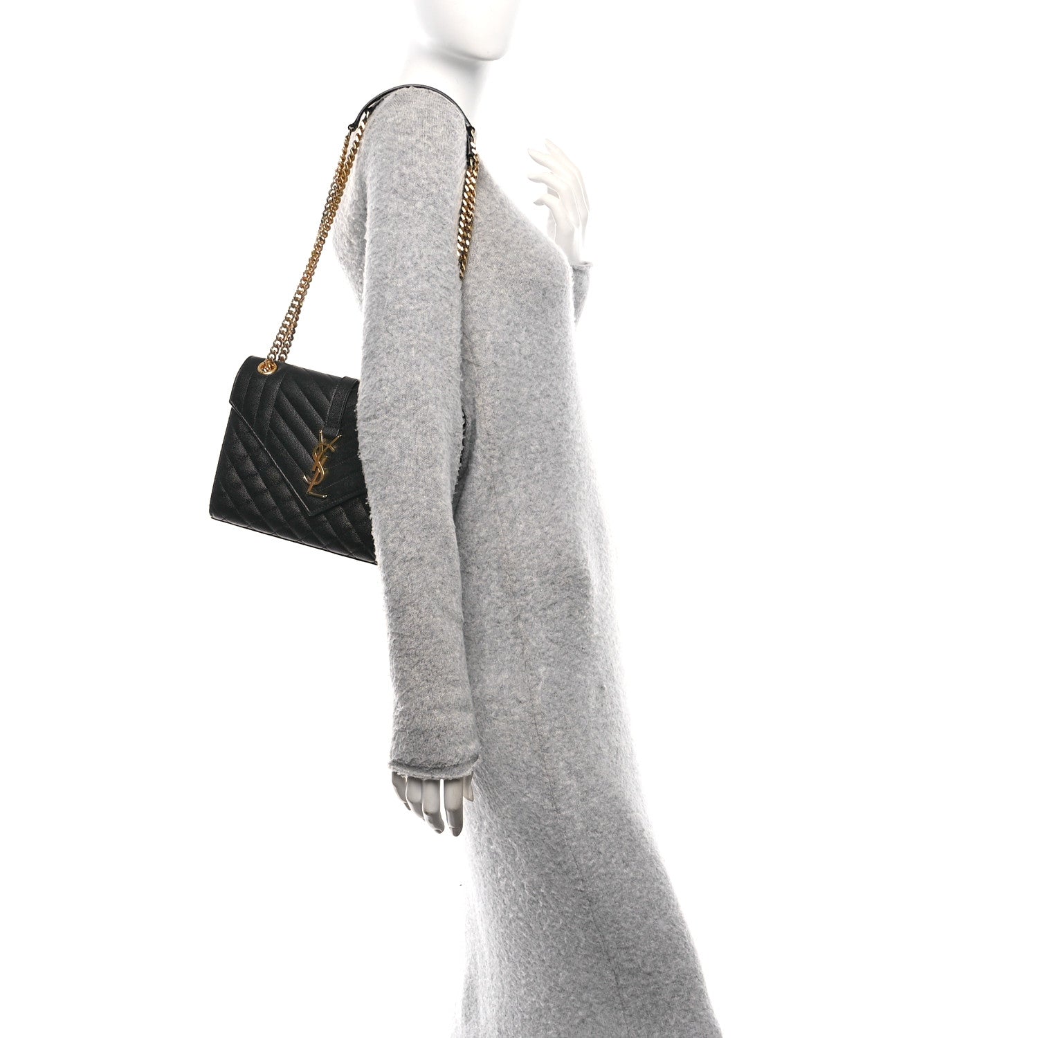 Saint Laurent Grain De Poudre Textured Mixed Matelasse Triquilt Medium Monogram Satchel Black 2 of 10