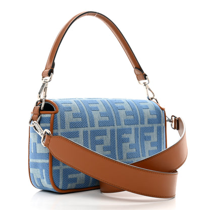 Fendi Denim Vitello King FF Embroidered Baguette Denim Chiaro Brandy 3 of 10