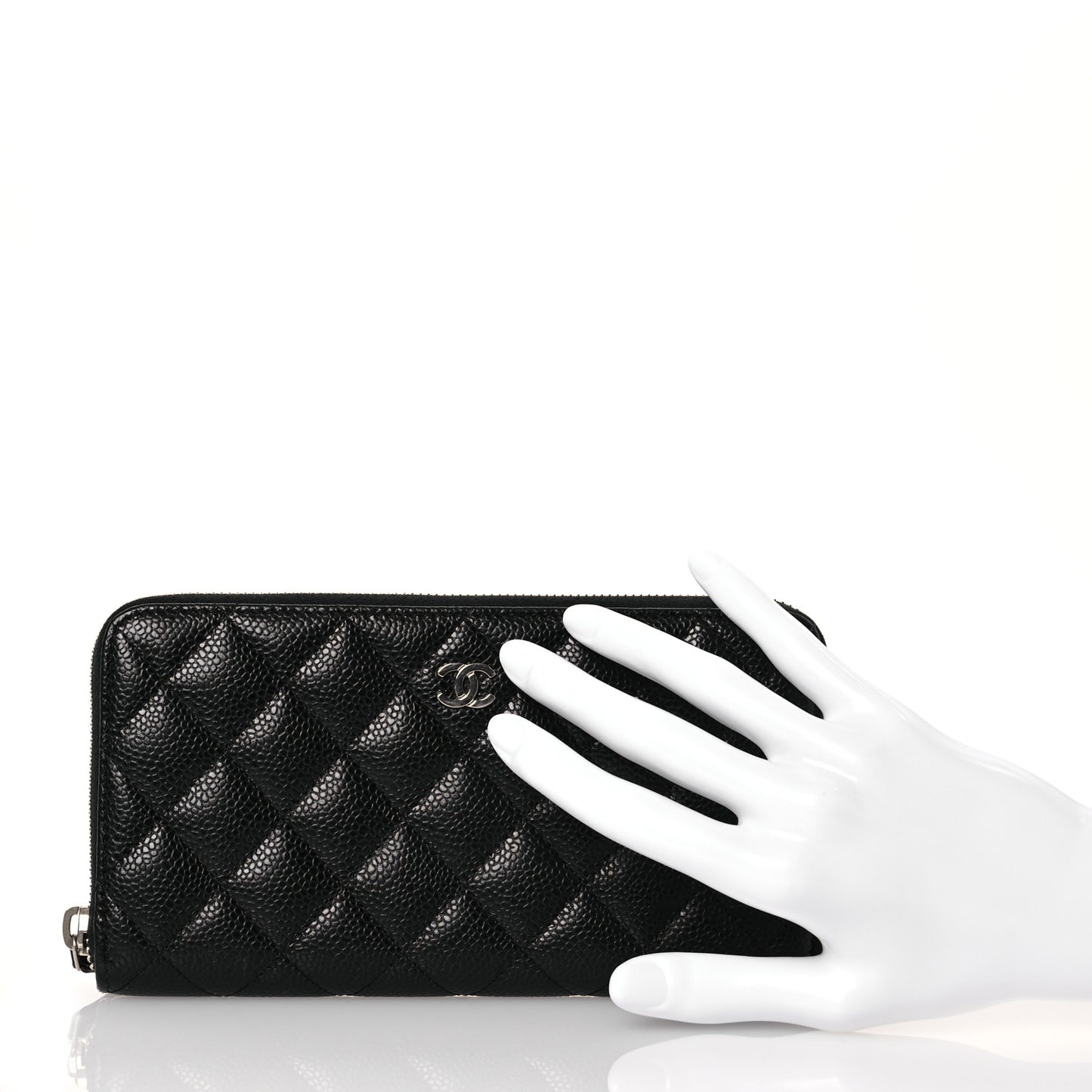 Caviar Quilted Large Gusset Zip Around Wallet Black