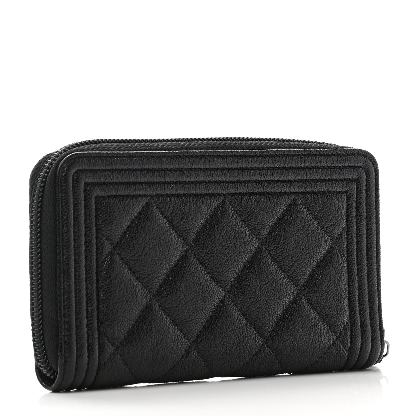 Caviar Quilted Small Boy Zip Around Wallet Black
