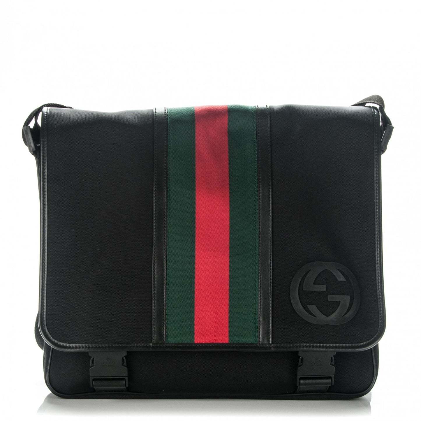 Nylon Web Snow Glam Double Buckle Flap Messenger Bag Black