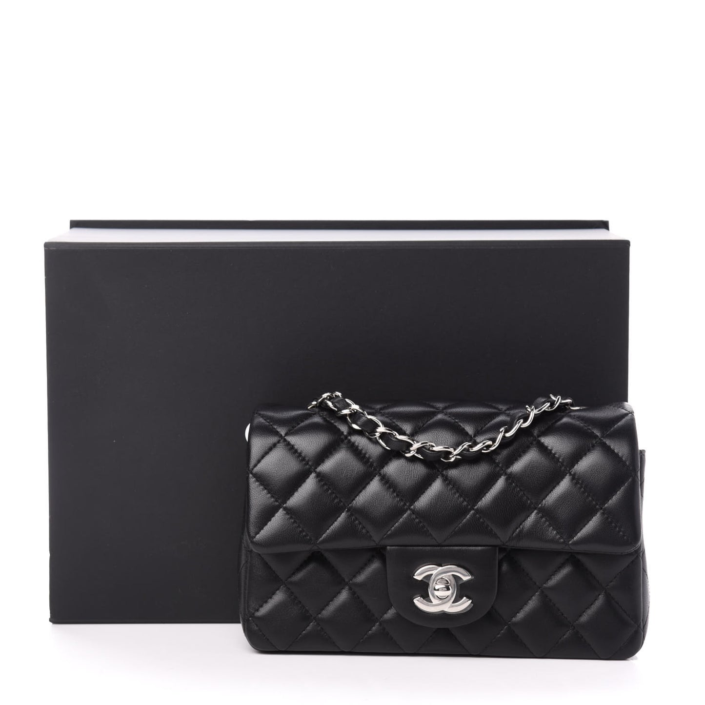 Lambskin Quilted Mini Rectangular Flap Black