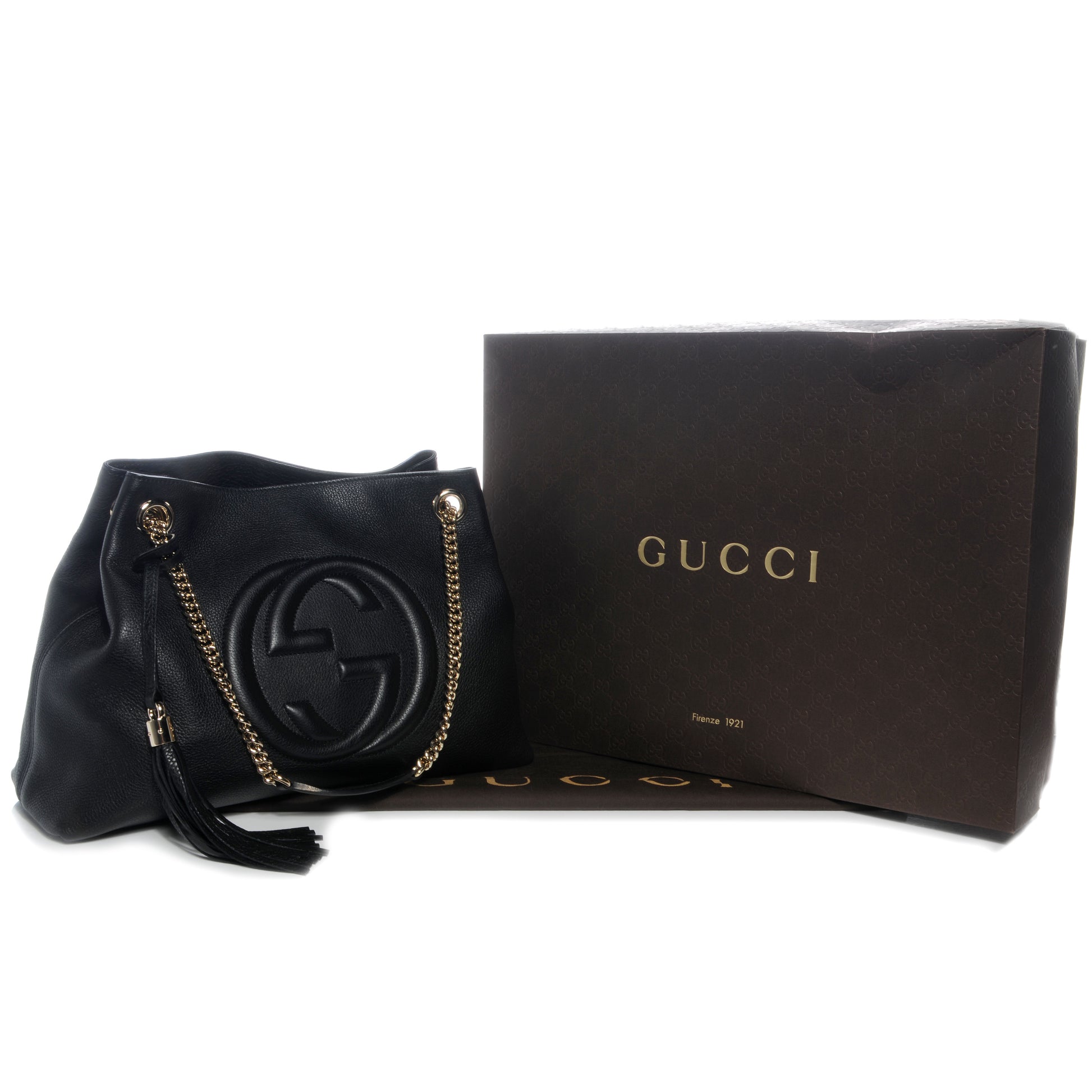 Gucci Pebbled Calfskin Medium Soho Chain Shoulder Bag Black 5 of 8