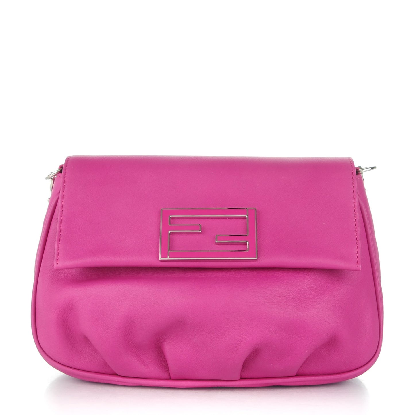 Vitello Flamingo Enamel Fendista Pouchette Crossbody Magenta