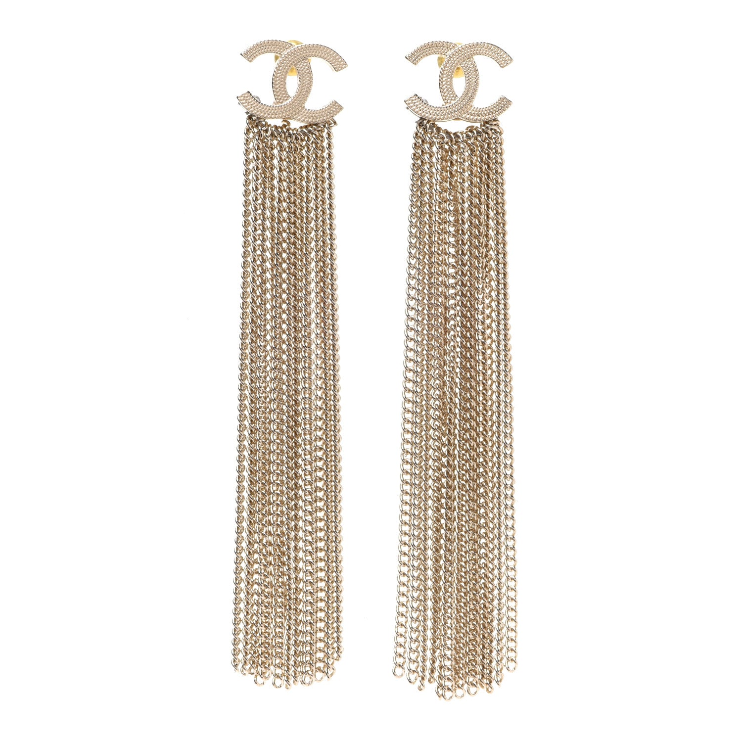 Chanel Metal CC Multi Strand Chain Drop Earrings Gold 1 of 5