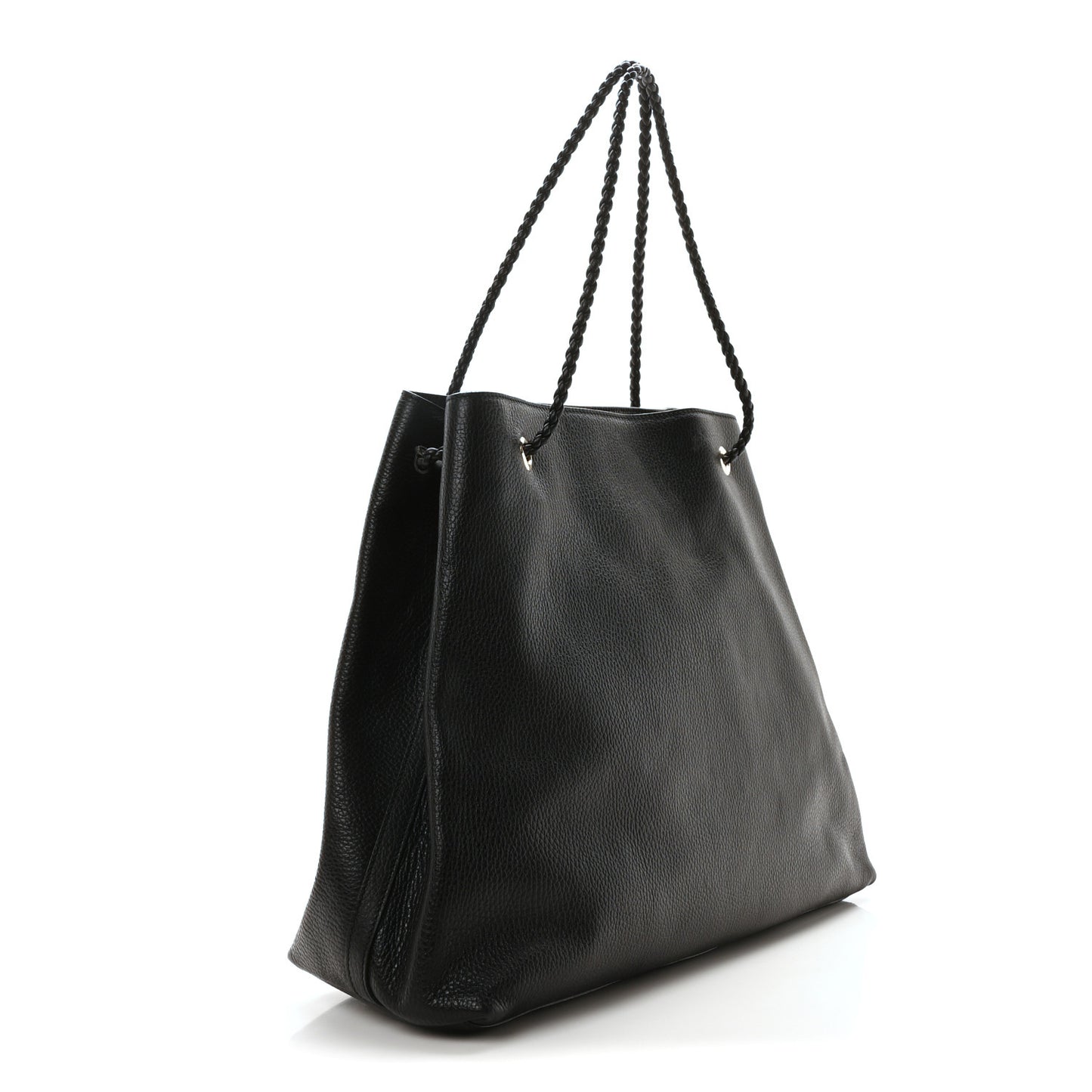 Calfskin Large Gifford Braided Handle Tote Black