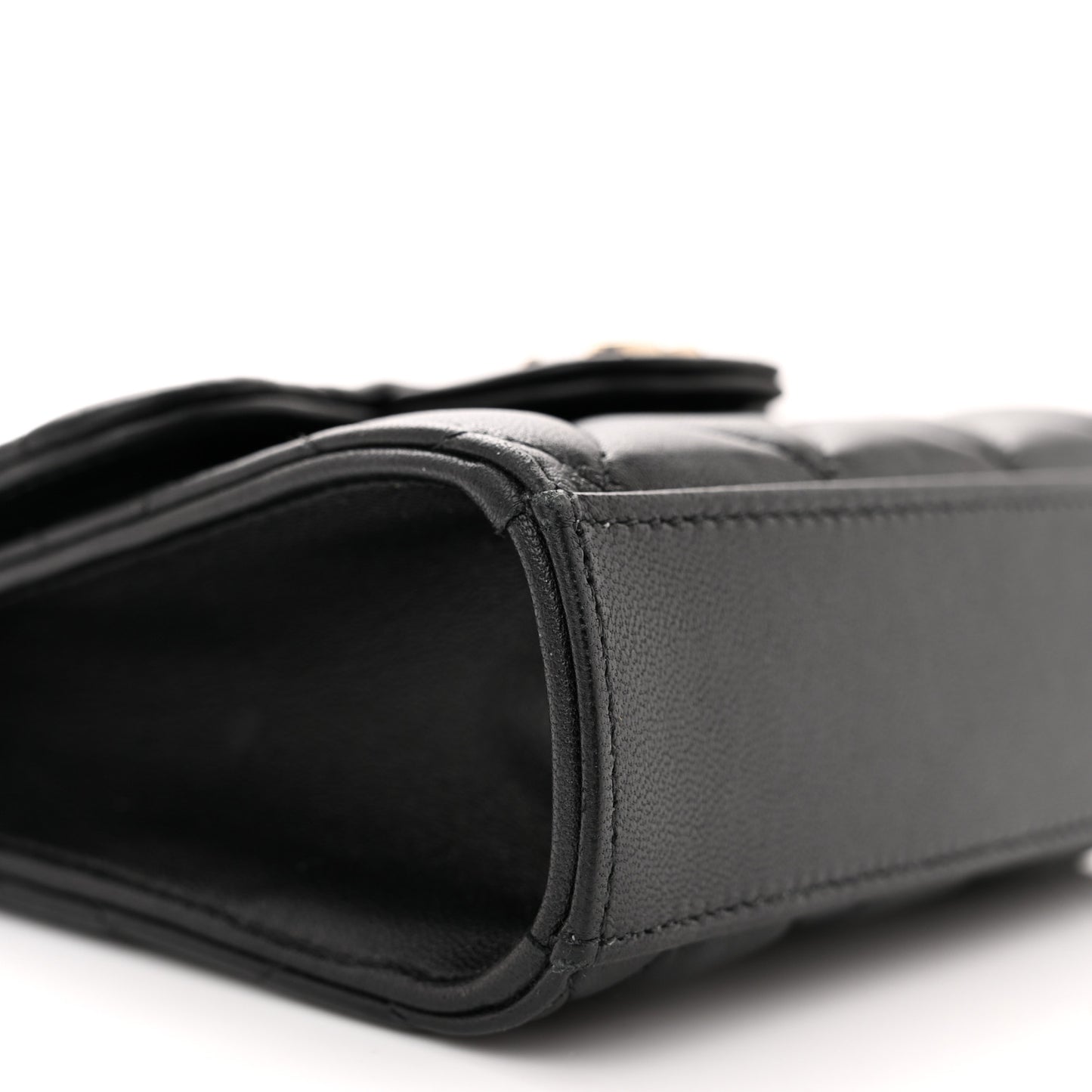 Lambskin Quilted Top Handle Flap Clutch With Chain Black
