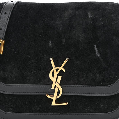 Saint Laurent Suede Smooth Calfskin Monogram Medium Solferino Soft Satchel Black 8 of 16