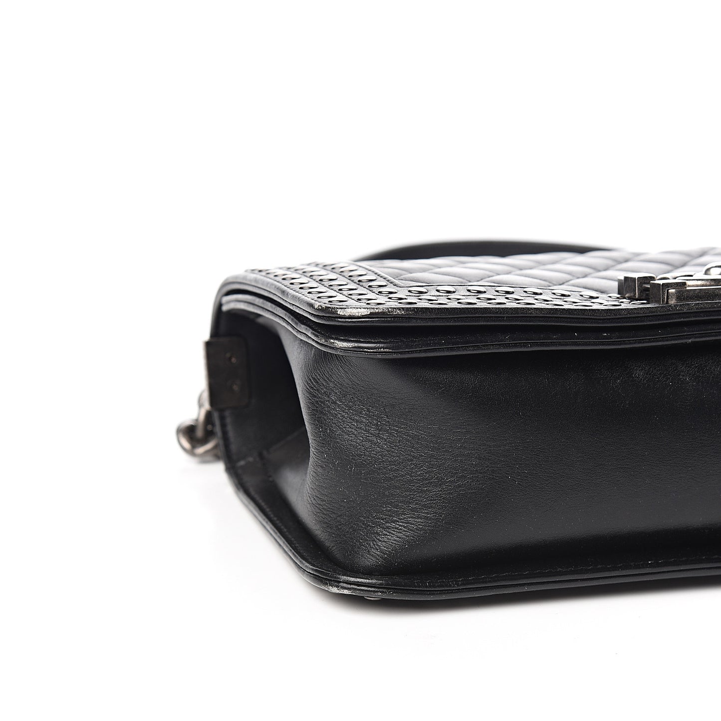 Faded Calfskin Quilted Medium Studded Boy Flap Black