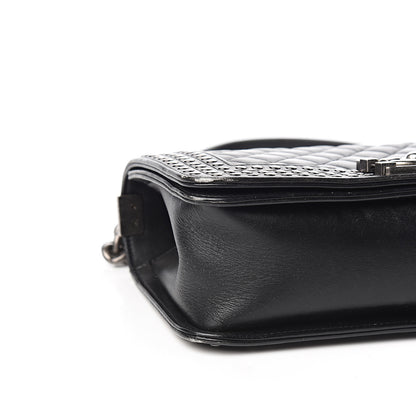 Chanel Faded Calfskin Quilted Medium Studded Boy Flap Black 7 of 10