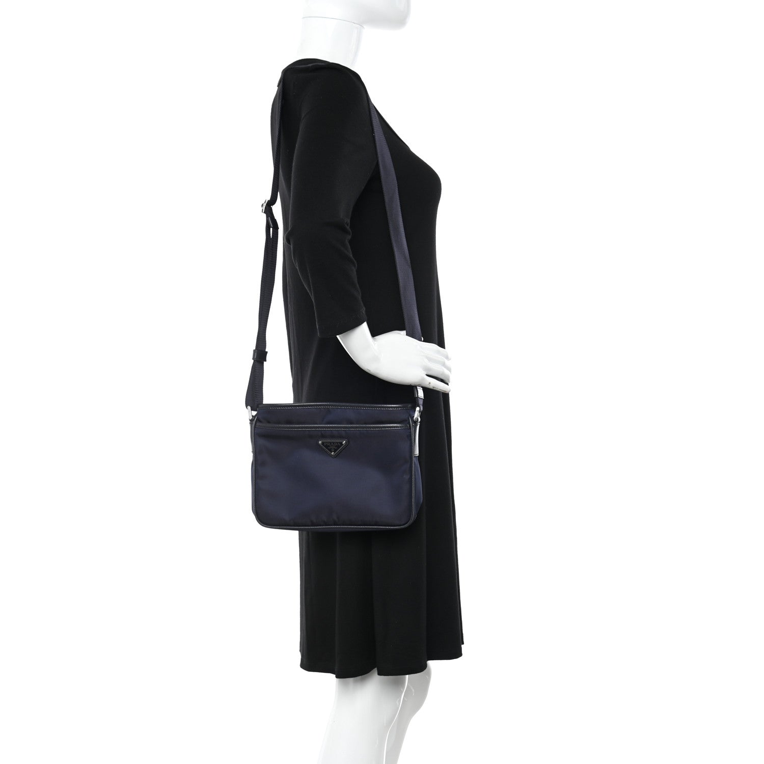 Prada Tessuto Nylon Saffiano Messenger Bag Blue 2 of 9