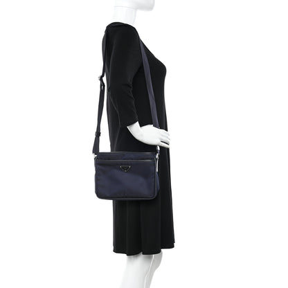 Prada Tessuto Nylon Saffiano Messenger Bag Blue 2 of 9