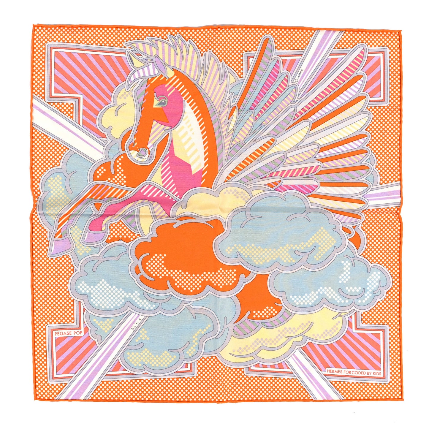 Silk Pegase Pop Pocket Square Orange