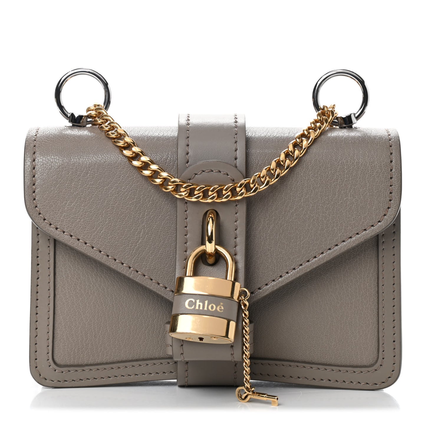 Shiny Goatskin Calfskin Aby Chain Shoulder Bag Motty Grey