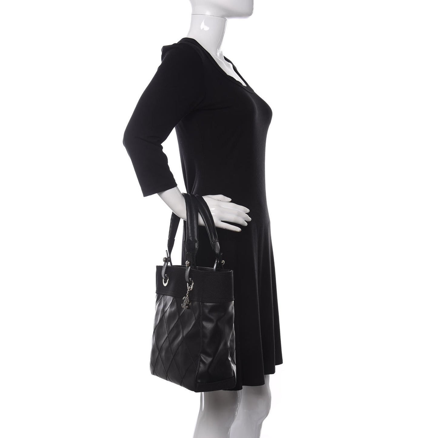 Coated Canvas Quilted Small Paris Biarritz Tote Black