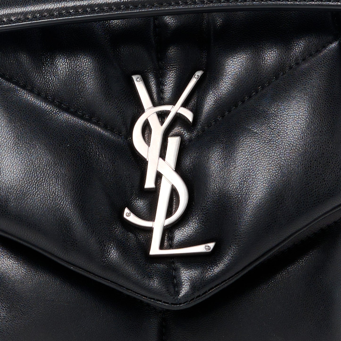 Lambskin Quilted Small Loulou Puffer Monogram Chain Satchel Black
