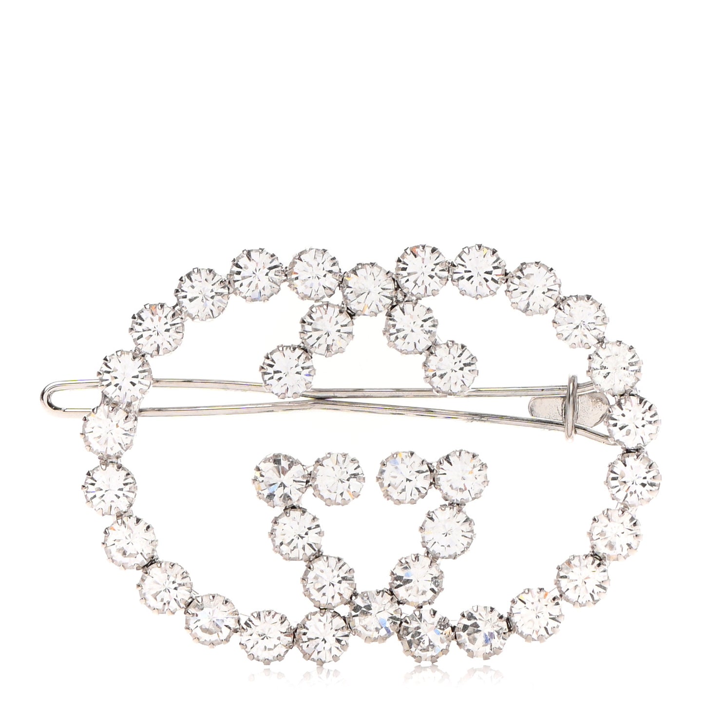 Crystal Interlocking G Hair Clip Silver