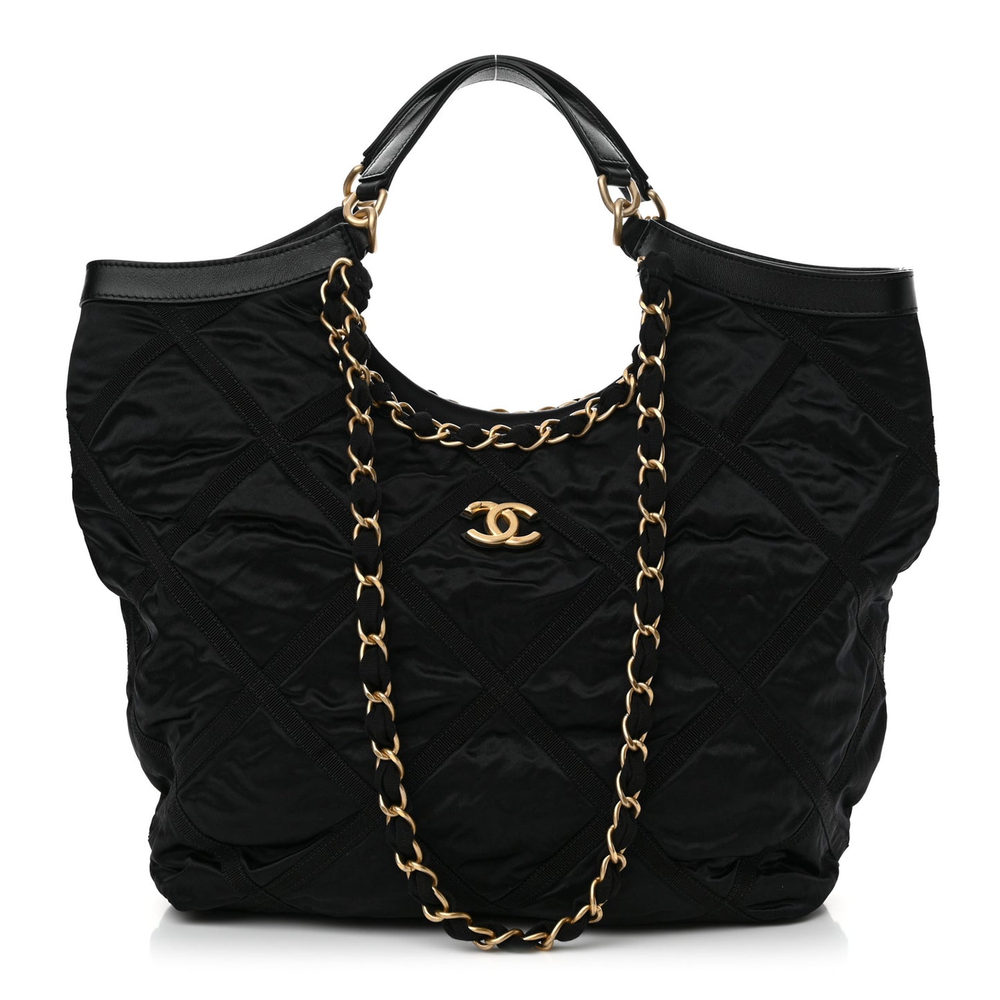 Nylon Grosgrain Quilted Lifestyle Shopping Tote Black