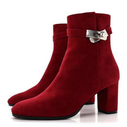 Hermes Suede Goatskin Saint Germain Ankle Boots 37 Rouge Tibetain 3 of 8