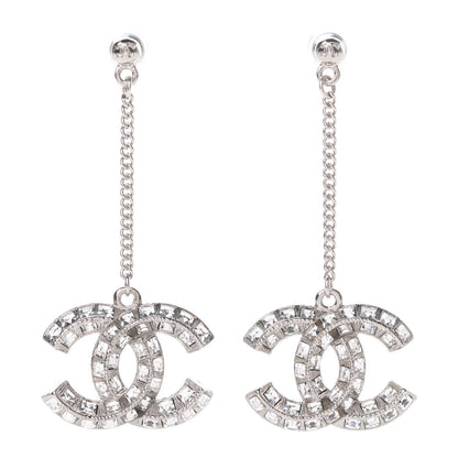 Chanel Baguette Crystal CC Drop Earrings Silver 1 of 5