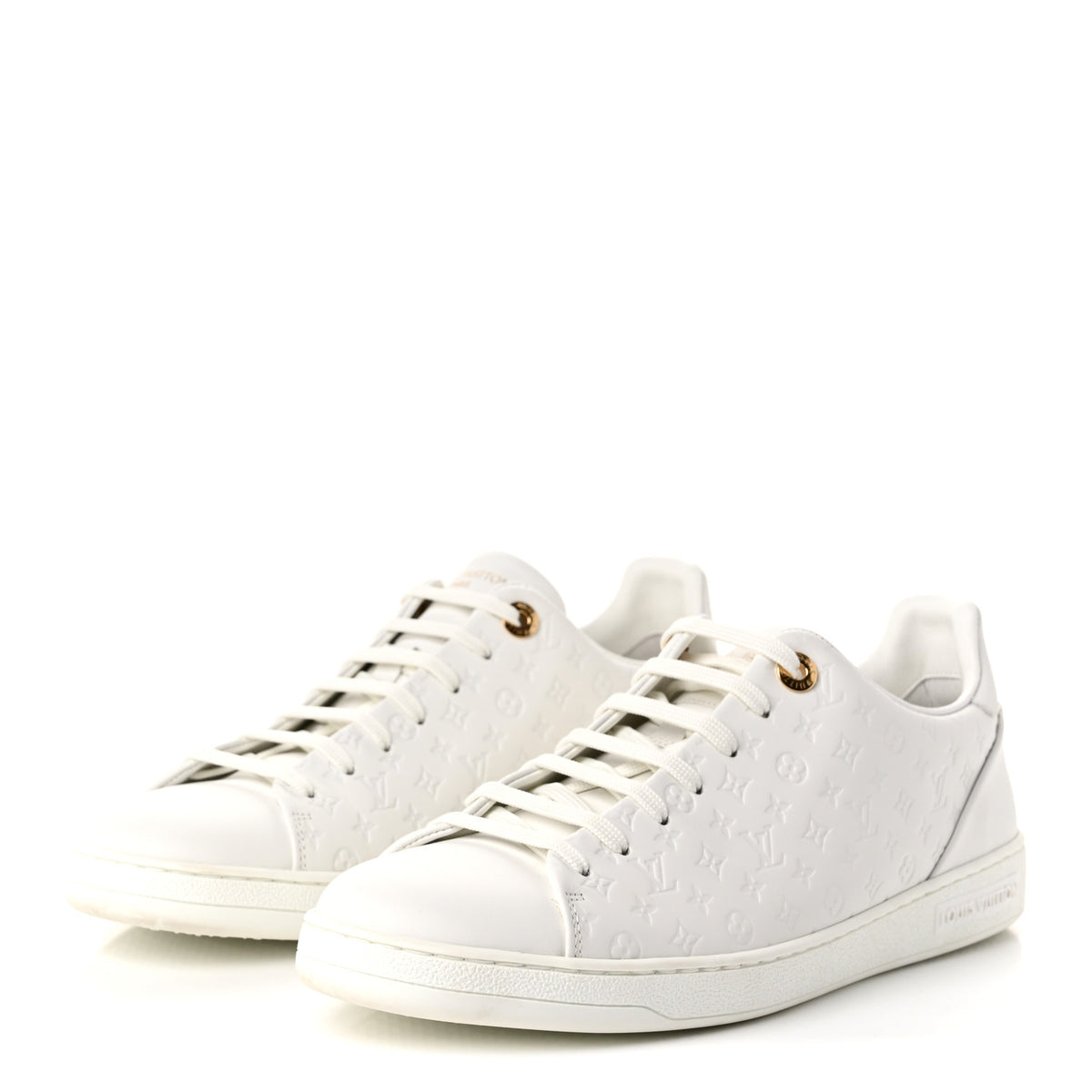 Calfskin Monogram Embossed Front Row Sneakers 41 White
