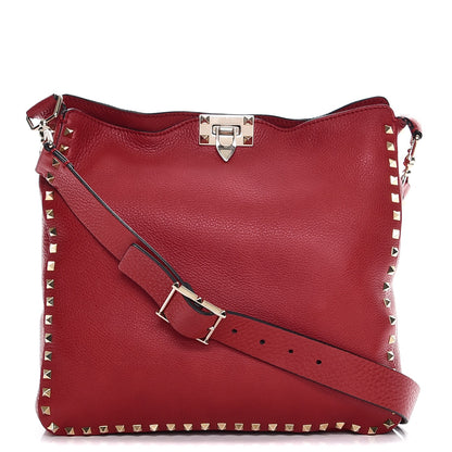 Valentino Garavani Pebbled Calfskin Large Rockstud Flip-Lock Messenger Bag Scarlet 1 of 11