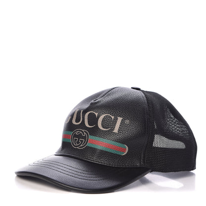 Gucci Grained Calfskin Logo Baseball Hat L Black 1 of 6