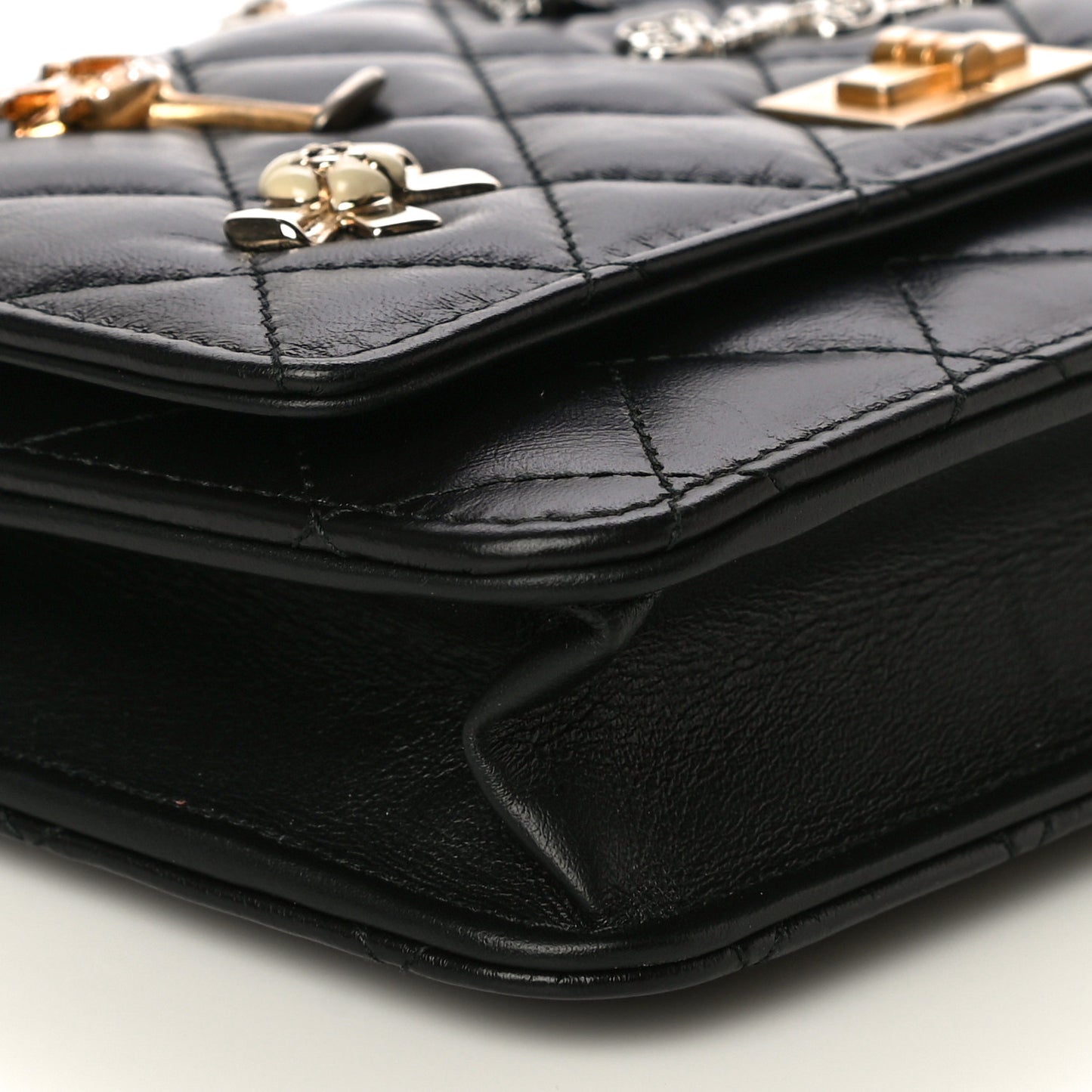 Aged Calfskin Quilted Lucky Charms 2.55 Reissue Wallet On Chain WOC Black