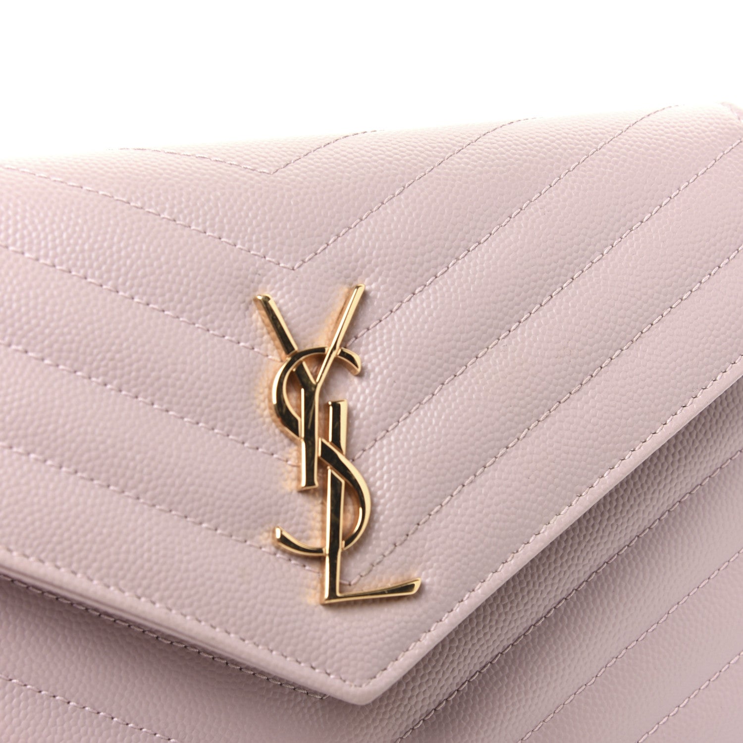 Saint Laurent Grain De Poudre Matelasse Chevron Monogram Envelope Chain Wallet Pale Pink 17 of 17