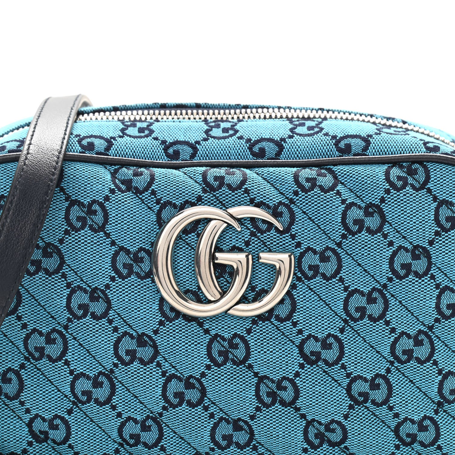 Gucci Monogram Multicolor Matelasse Diagonal Small GG Marmont Chain Shoulder Bag Light Blue 10 of 10