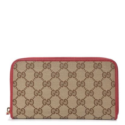 Gucci Monogram Dollar Calfskin Zip Around Wallet Beige Ebony Rosso 1 of 8