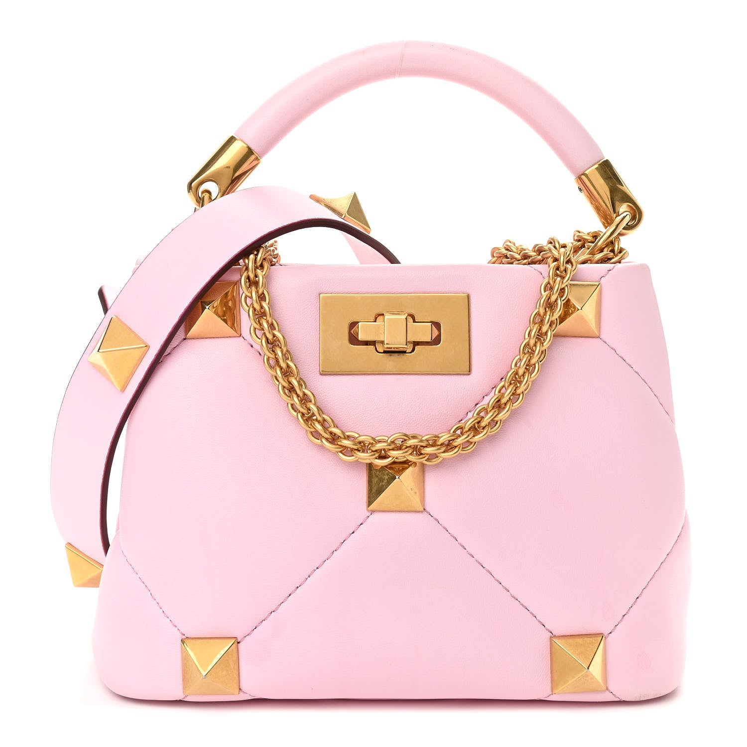 Valentino Garavani Nappa Mini Roman Stud The Handle Bag Pink Borealis 1 of 9