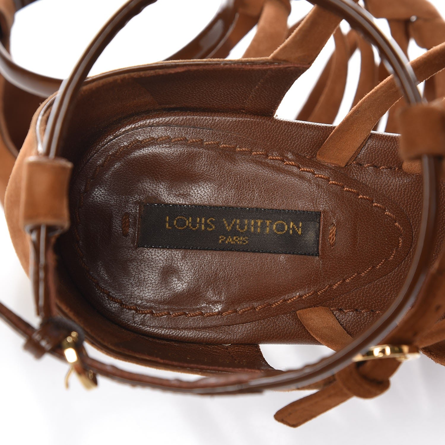 Louis Vuitton Suede Caged Flat Sandals 38.5 Tan 11 of 13