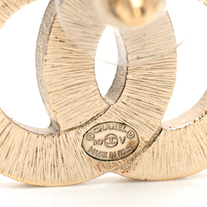 Chanel Metal Quilted CC Earrings Gold White 3 of 5