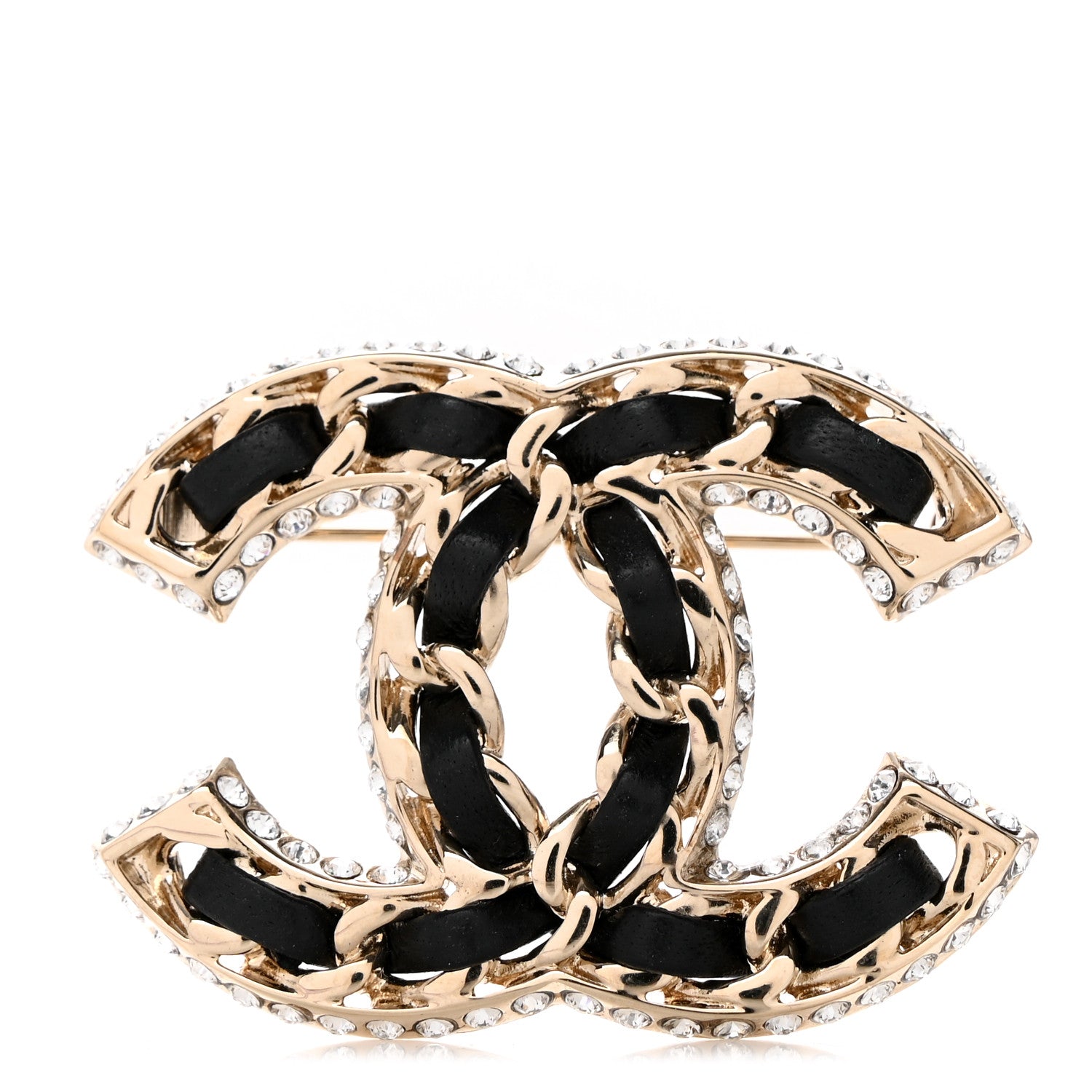 Chanel Lambskin Crystal CC Chain Brooch Black Gold 1 of 4
