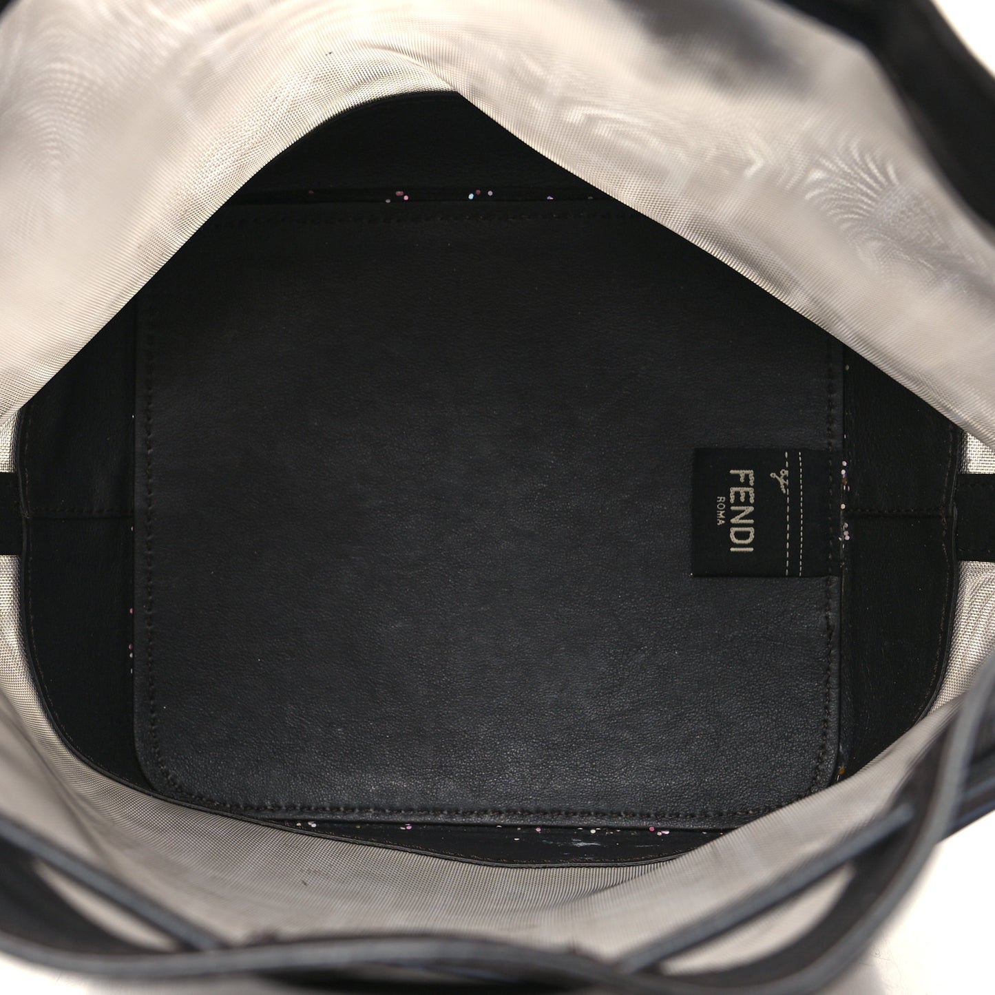 Mesh Vitello Grace F is Fendi FF 1974 Grande Mon Tresor Bucket Bag Azzurro Black Ebano