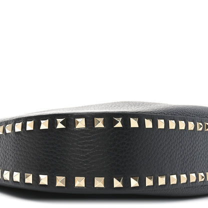 Valentino Garavani Grained Calfskin Rockstud Hobo Bag Black 8 of 9