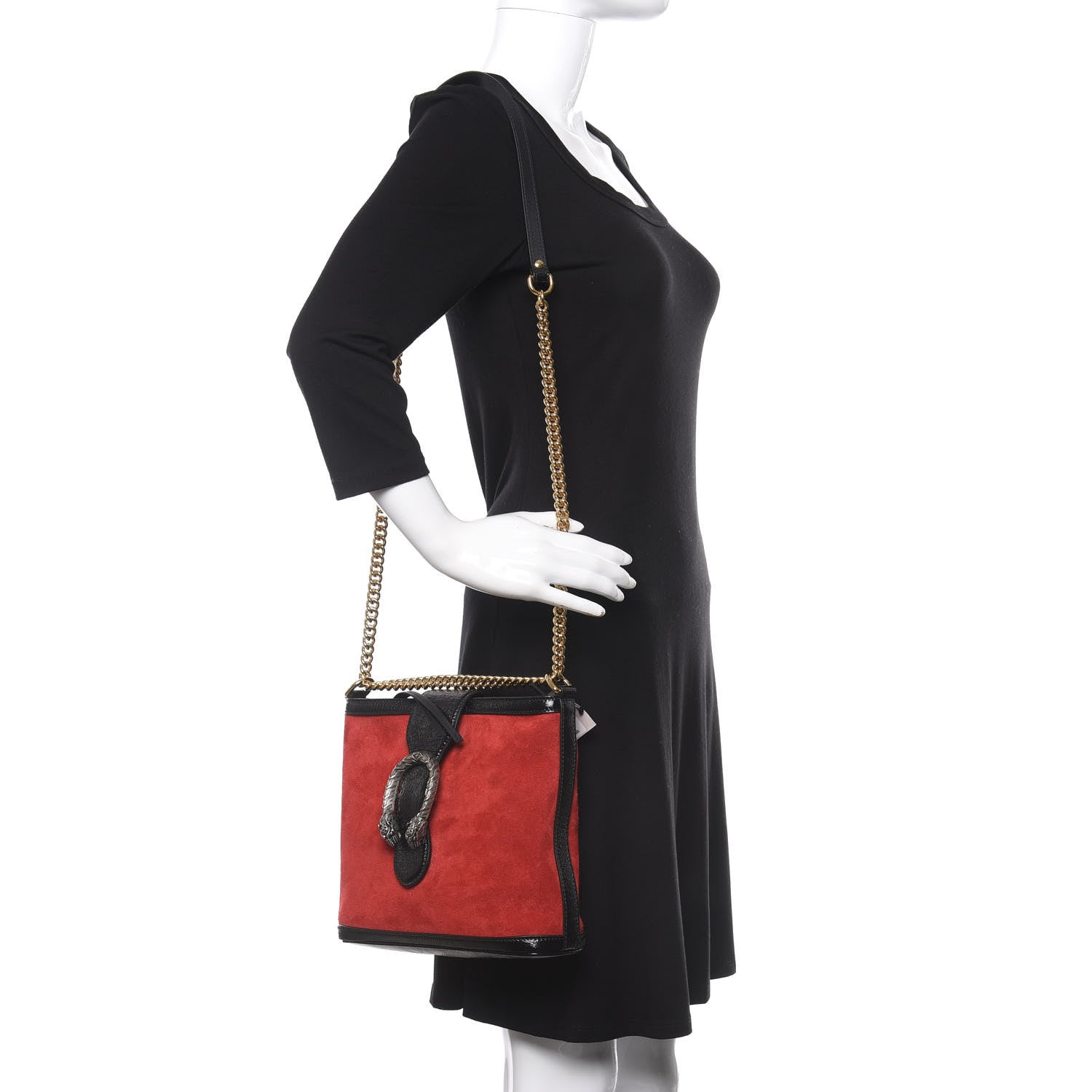 Gucci Suede Patent Medium Dionysus Bucket Bag Red 2 of 12